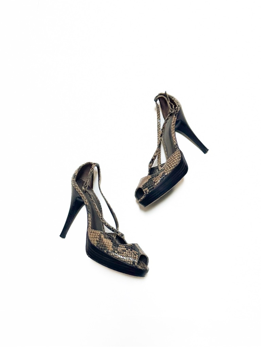 Stuart Weitzman Black + Tan Python Snake Print Le… - image 2